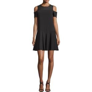 NWT Cooper & Ella Emilia Size M Black Swing Dress Short Sleeve Cold Shoulder